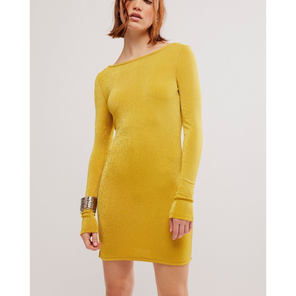 FREE PEOPLE Call Me Later Long Sleeve Dress / Ceylon Yellow - Picture 2 of 6